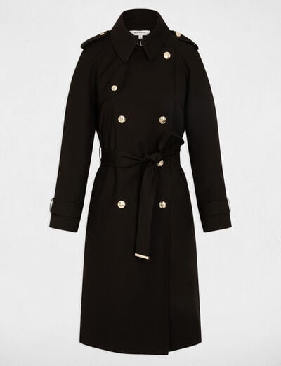 Trench long ceinturé noir femme