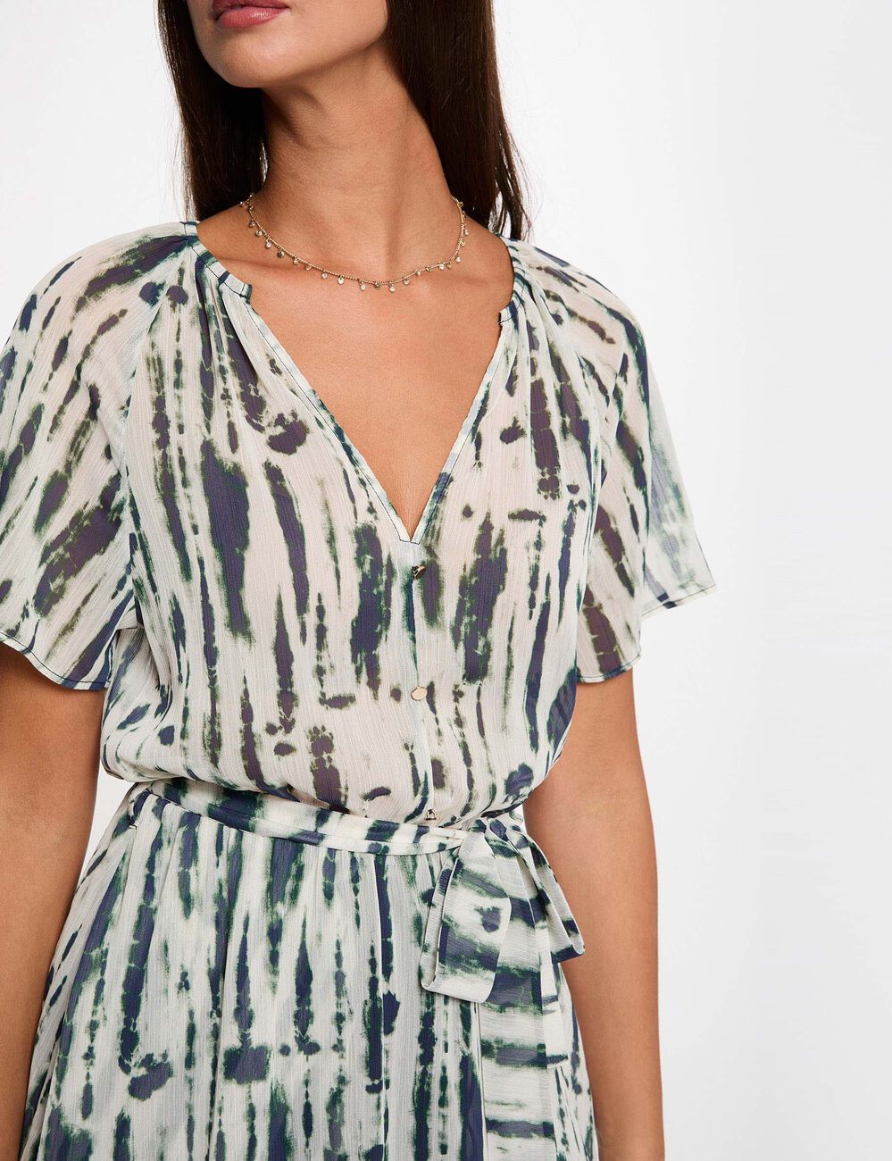 Robe courte col v multicolore femme