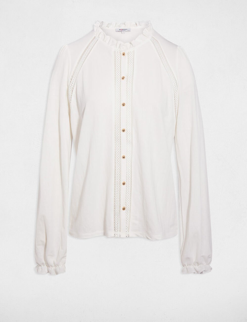 T-shirt dentelle col montant blanc femme