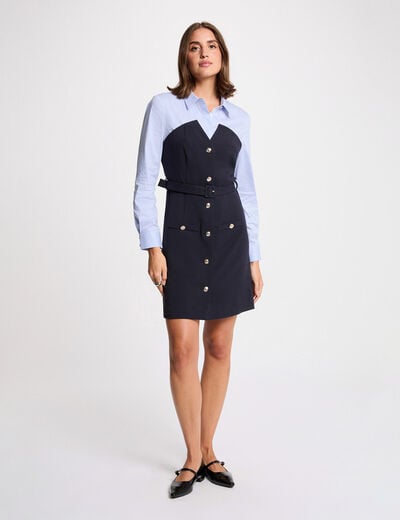 Robe courte effet 2-en-1 bleu marine femme