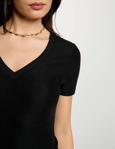 Getailleerd V-hals T-shirt zwart vrouw