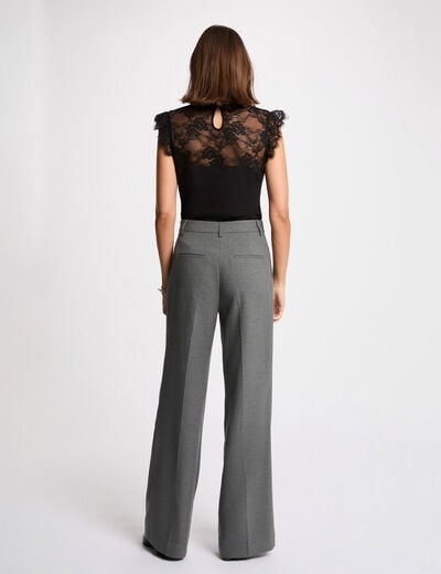 T-shirt dentelle col montant noir femme