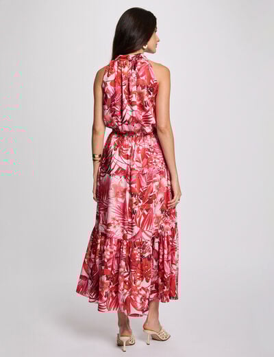 Robe satin&eacute;e col montant multicolore femme