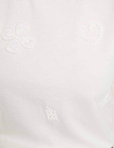 Geborduurd T-shirt met ronde hals helder wit vrouw