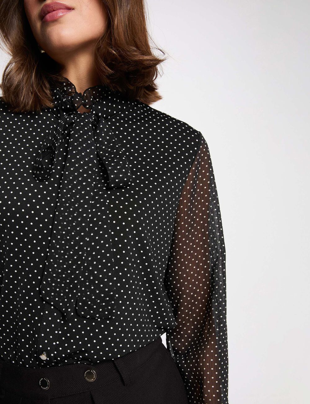 T-shirt col lavallière noir femme