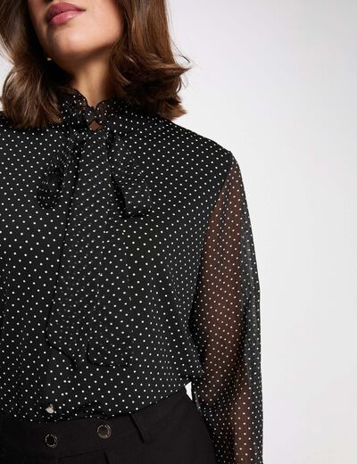 T-shirt met lavallièrekraag zwart vrouw