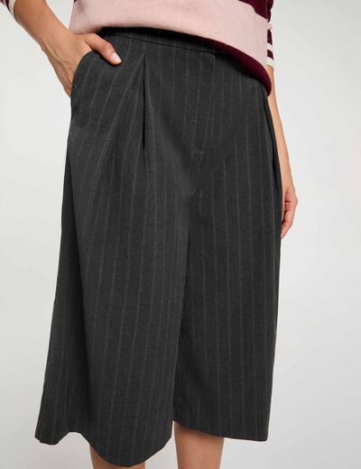Bermuda taille haute ray&eacute; denim gris fonce femme