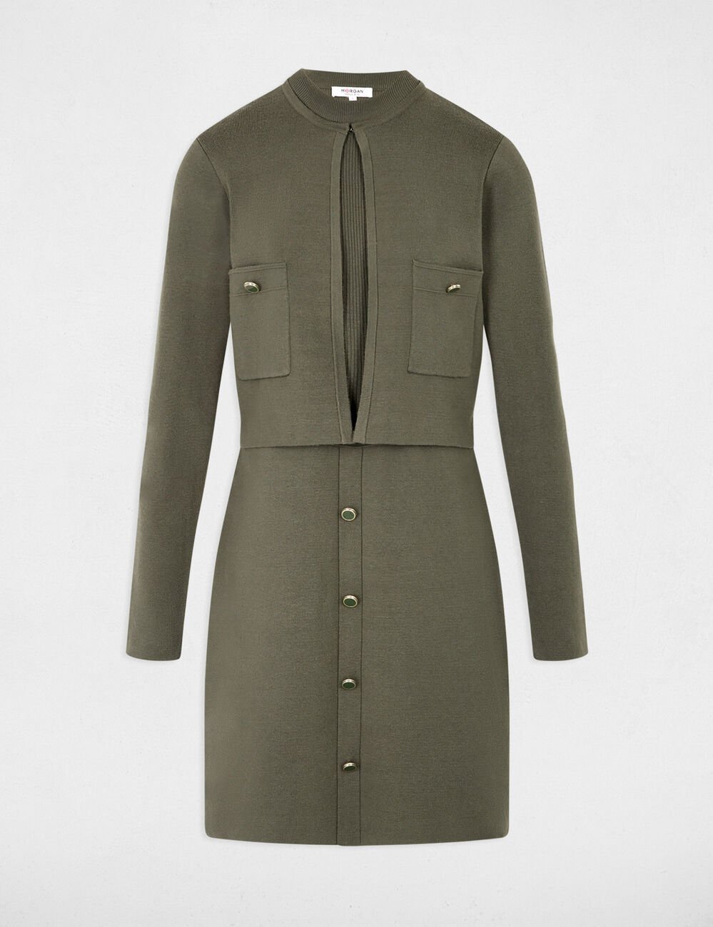 Robe tricot effet 2-en-1 vert kaki femme