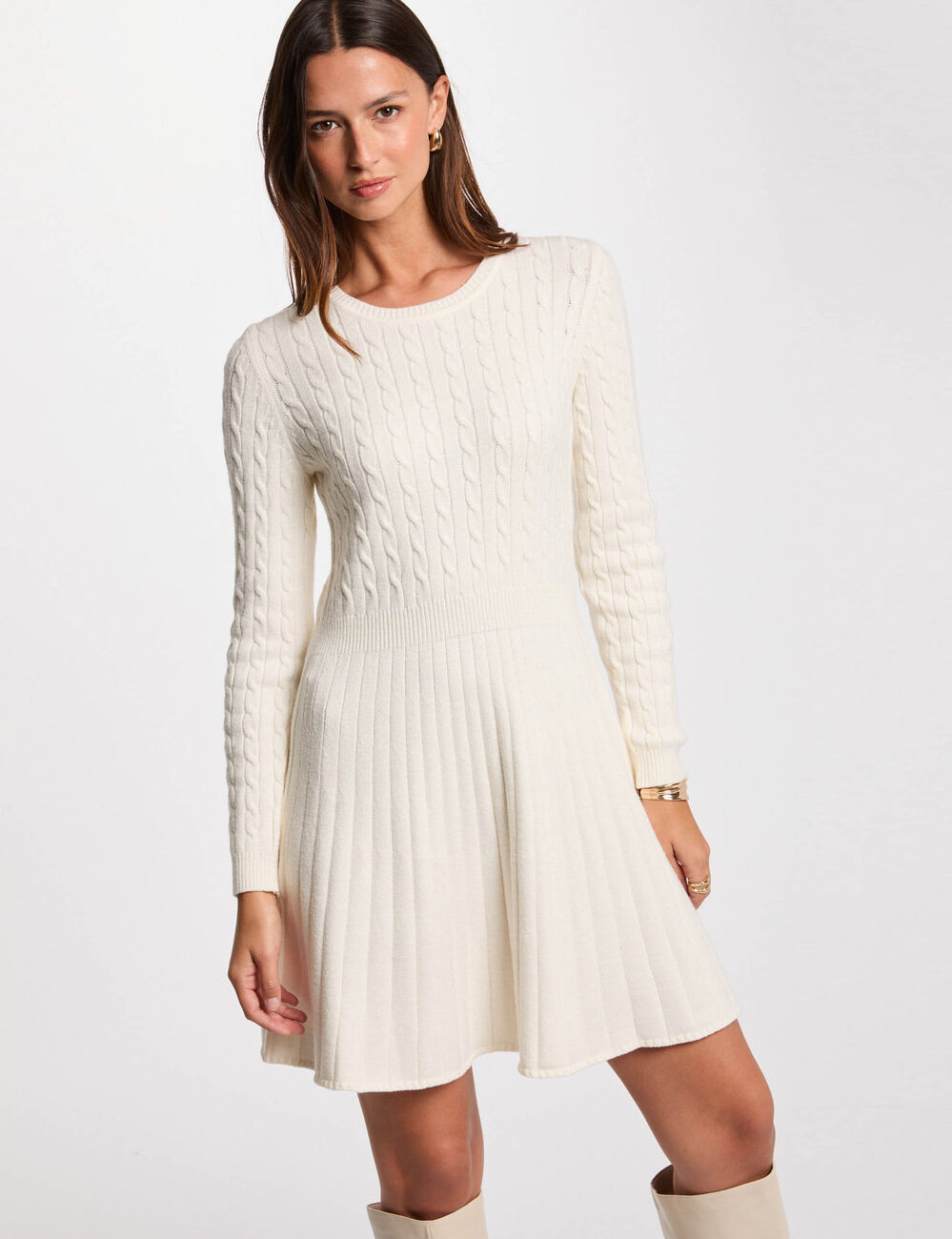 Robe tricot courte patineuse ivoire femme