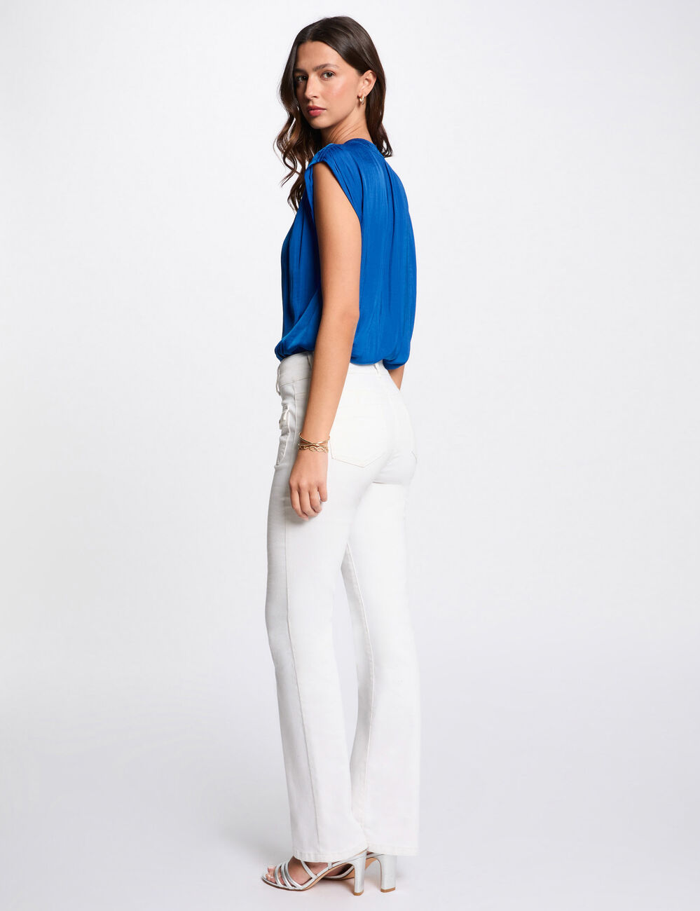 Blouse met korte mouwen bleu electrique vrouw