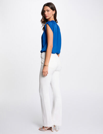Blouse manches courtes satin bleu electrique femme