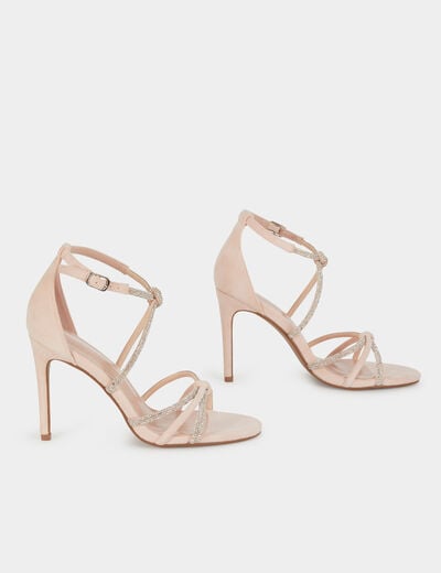 Sandalen met hak en bandjes van strass lichtroze vrouw