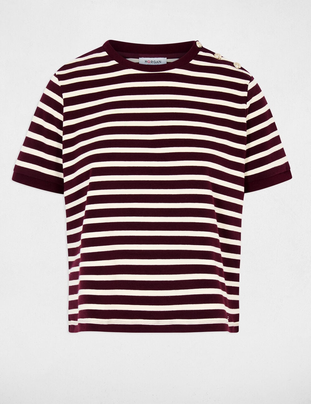 T-shirt ray&eacute; col rond prune femme