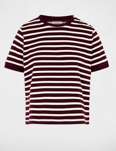 T-shirt ray&eacute; col rond prune femme