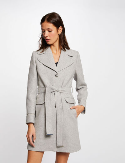 Manteau droit ceinturé gris clair femme