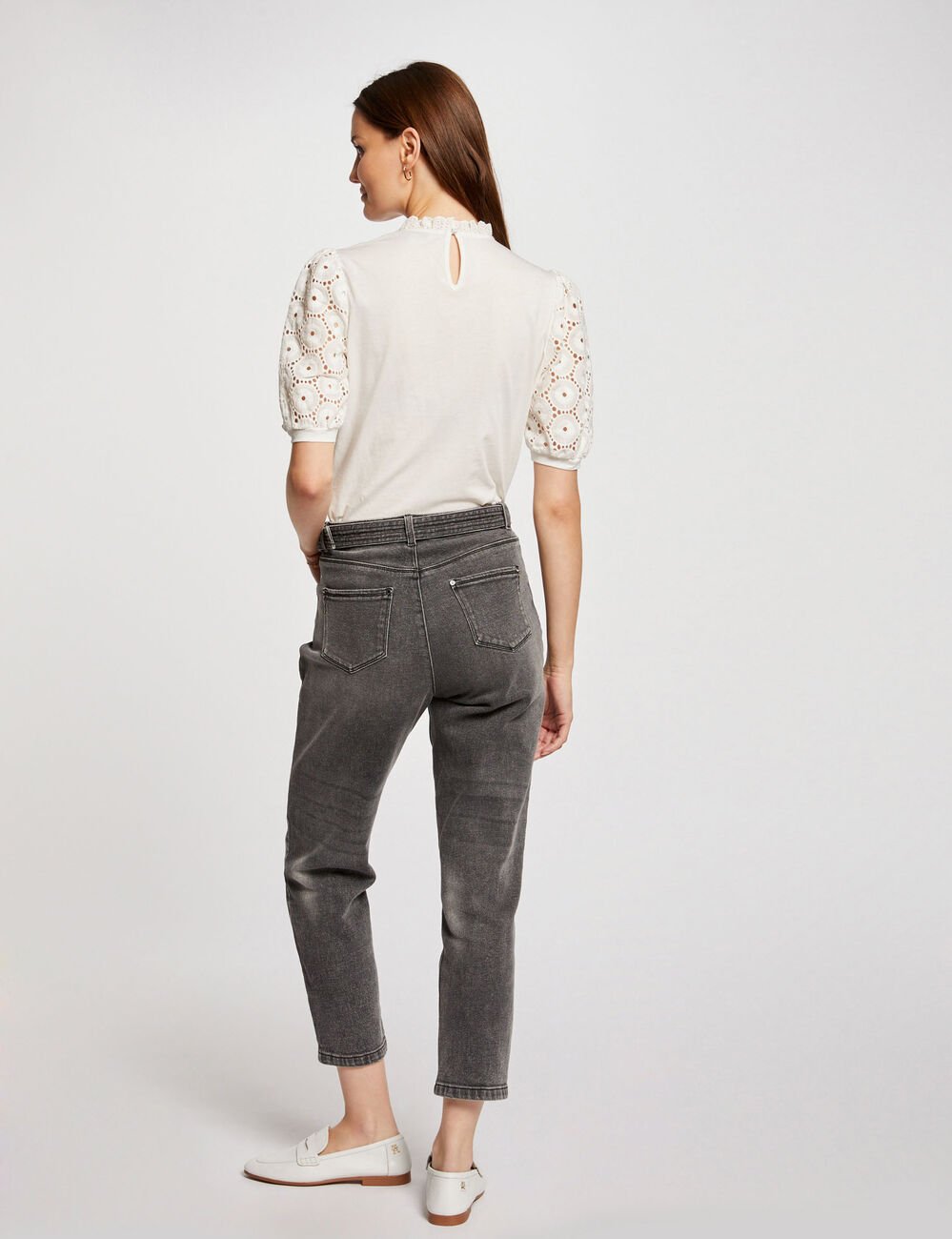 T-shirt manches courtes brod&eacute; ivoire femme