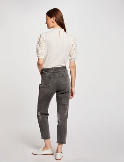 T-shirt manches courtes brod&eacute; ivoire femme