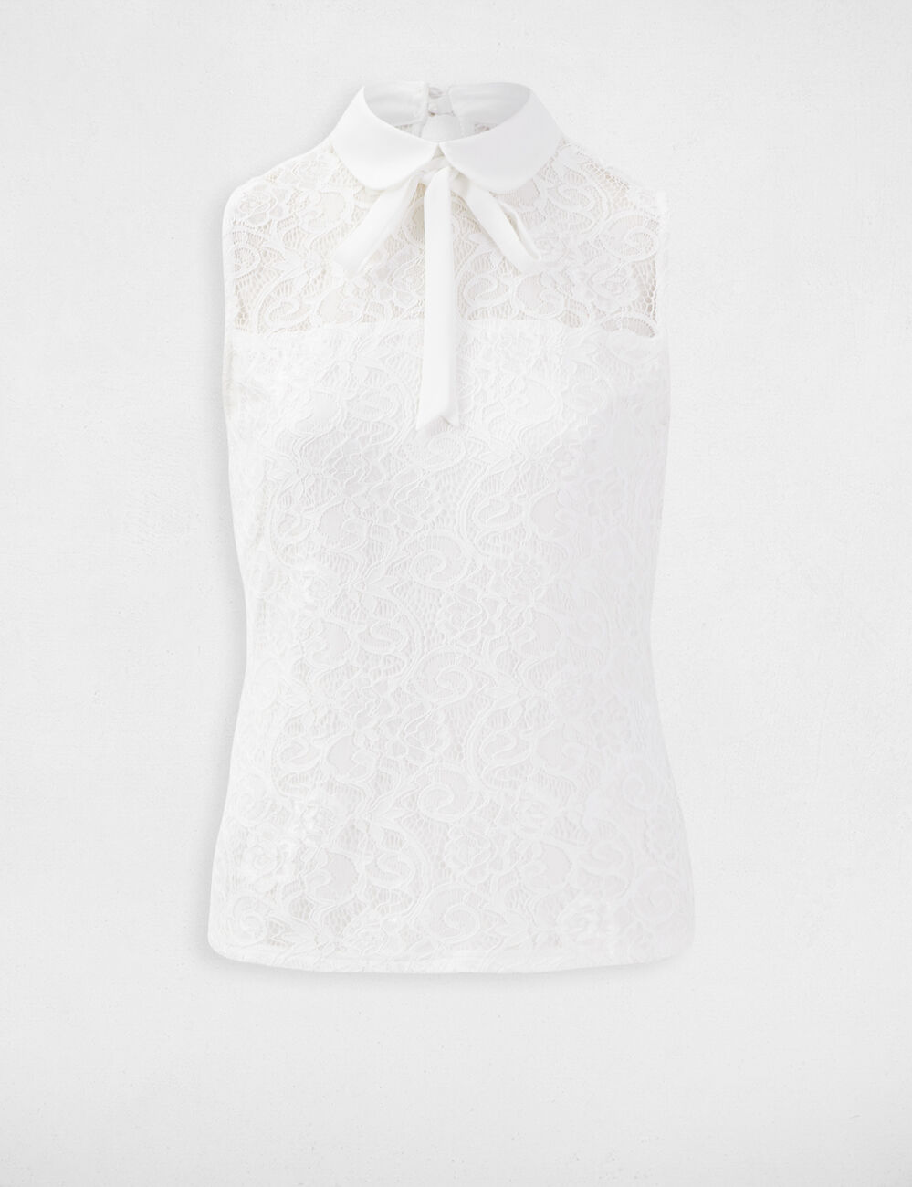 Mouwloze blouse van dubbele kant helder wit vrouw