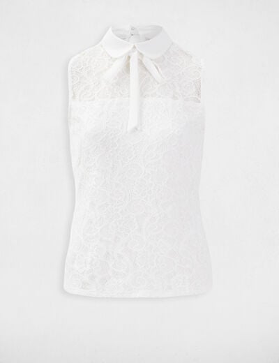 Mouwloze blouse van dubbele kant helder wit vrouw