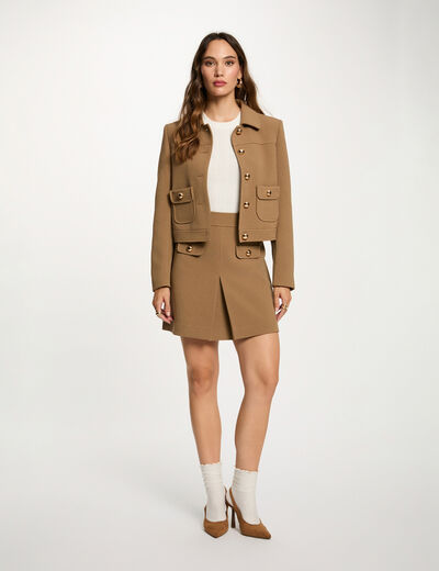 Jupe courte plissée sable femme