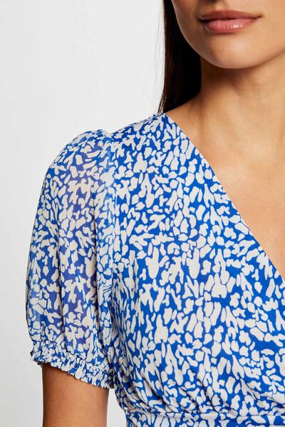 T-shirt met korte mouwen abstracte print blauw vrouw