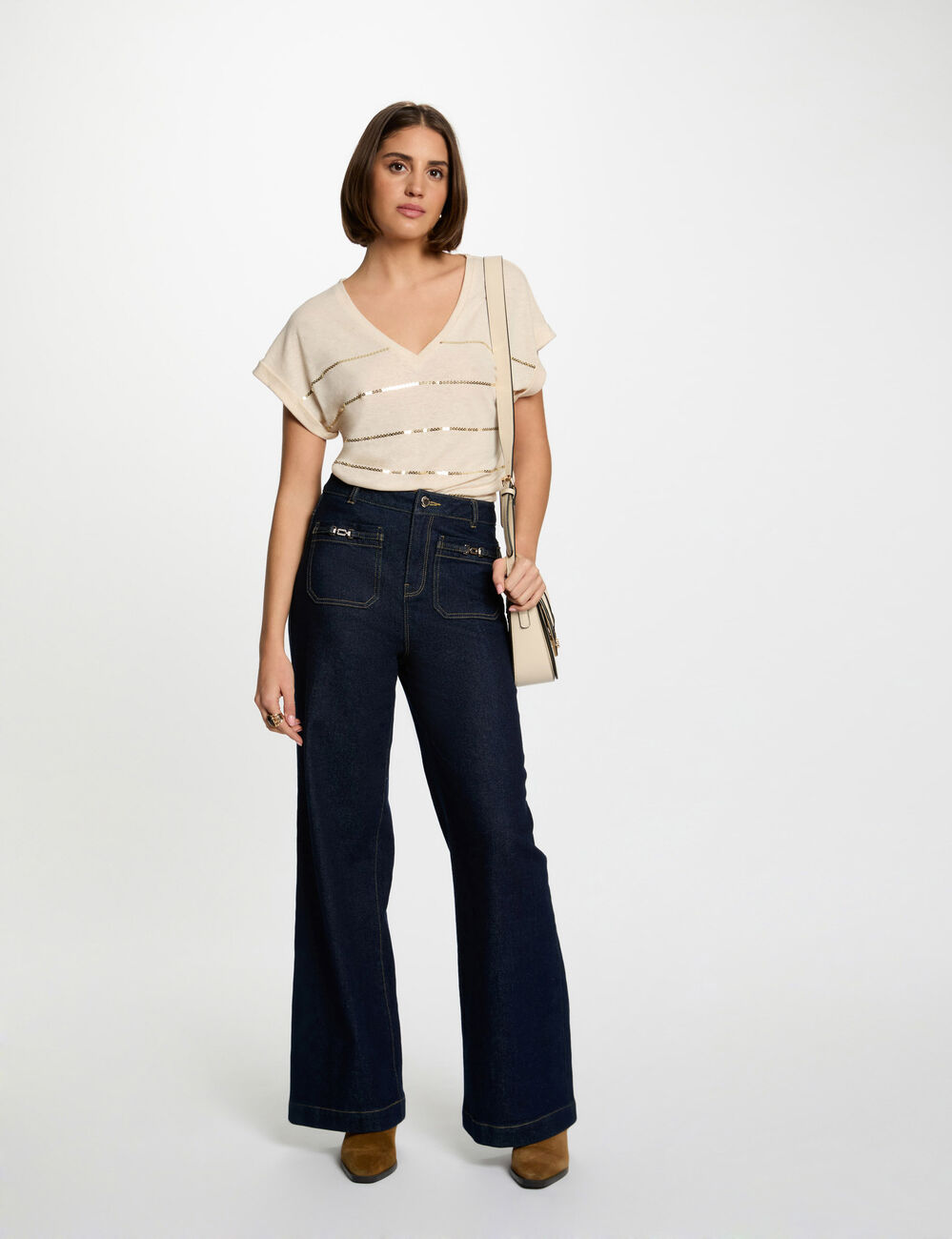 T-shirt met korte mouwen creme vrouw