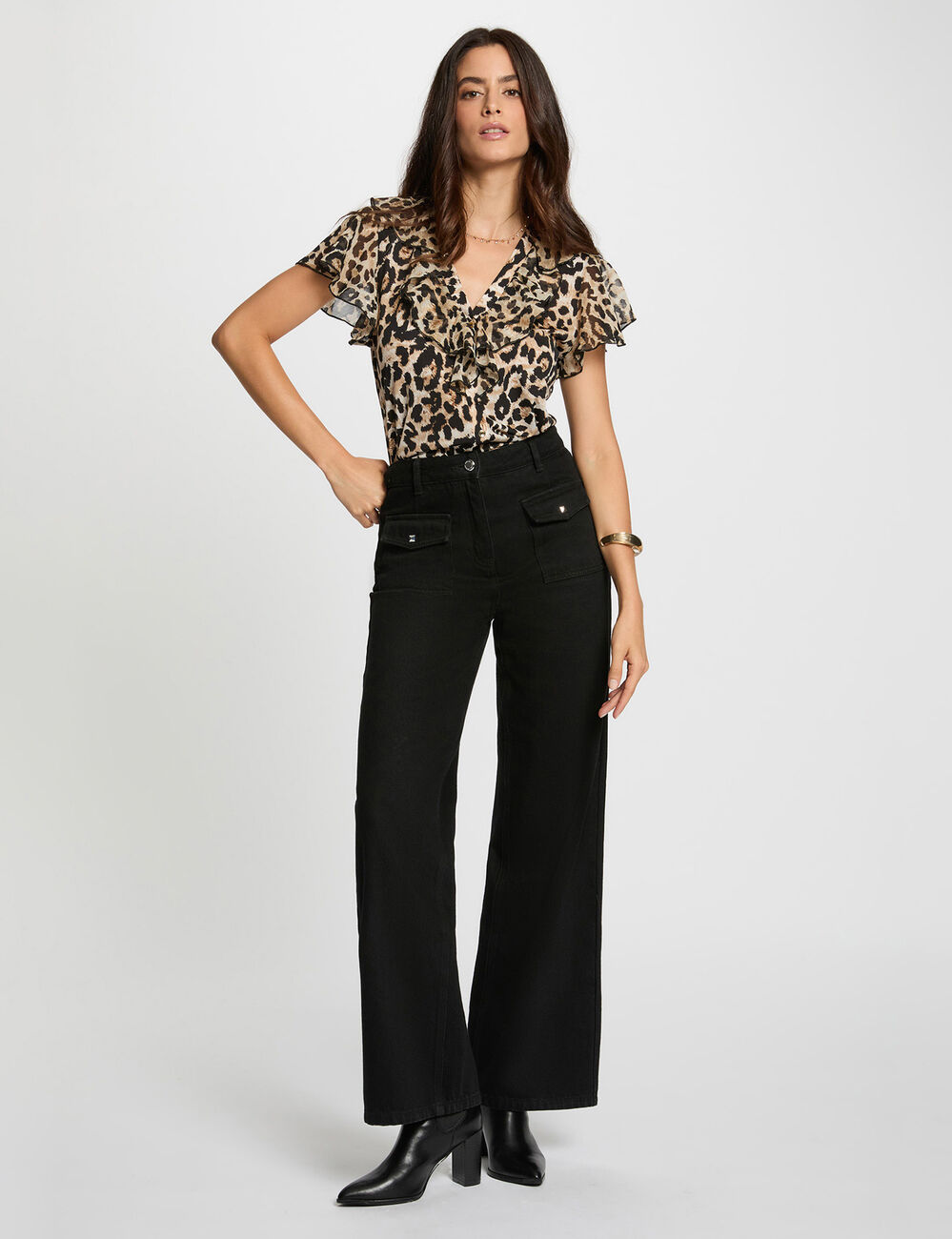 T-shirt voile col v multicolore femme