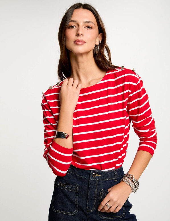 T-shirt manches longues rayé blanc femme