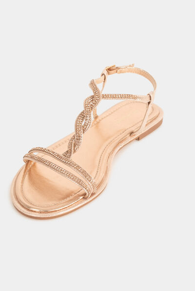 Platte Spartaanse sandalen met strass roze vrouw