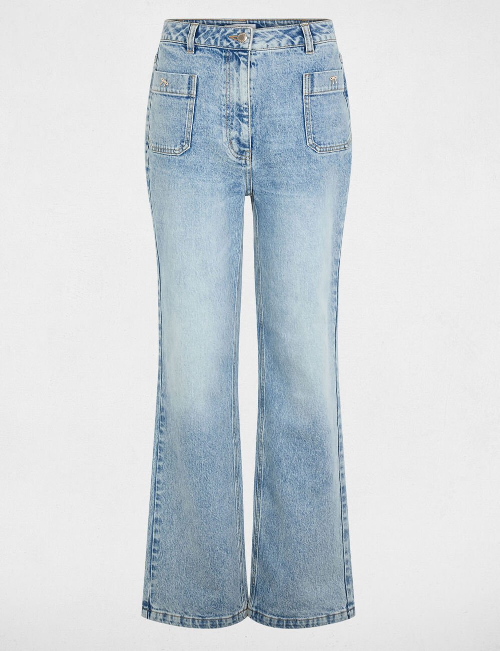Hoge taille wijde jeans dubbel stone washed denim vrouw