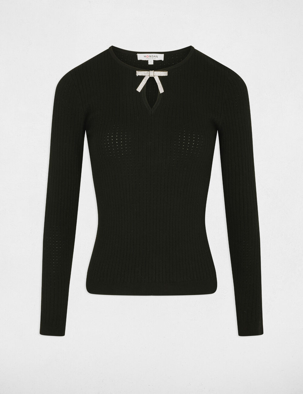 Pull col rond strass noir femme