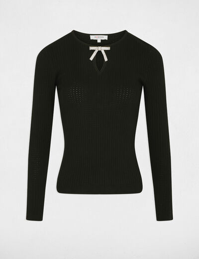 Pull col rond strass noir femme