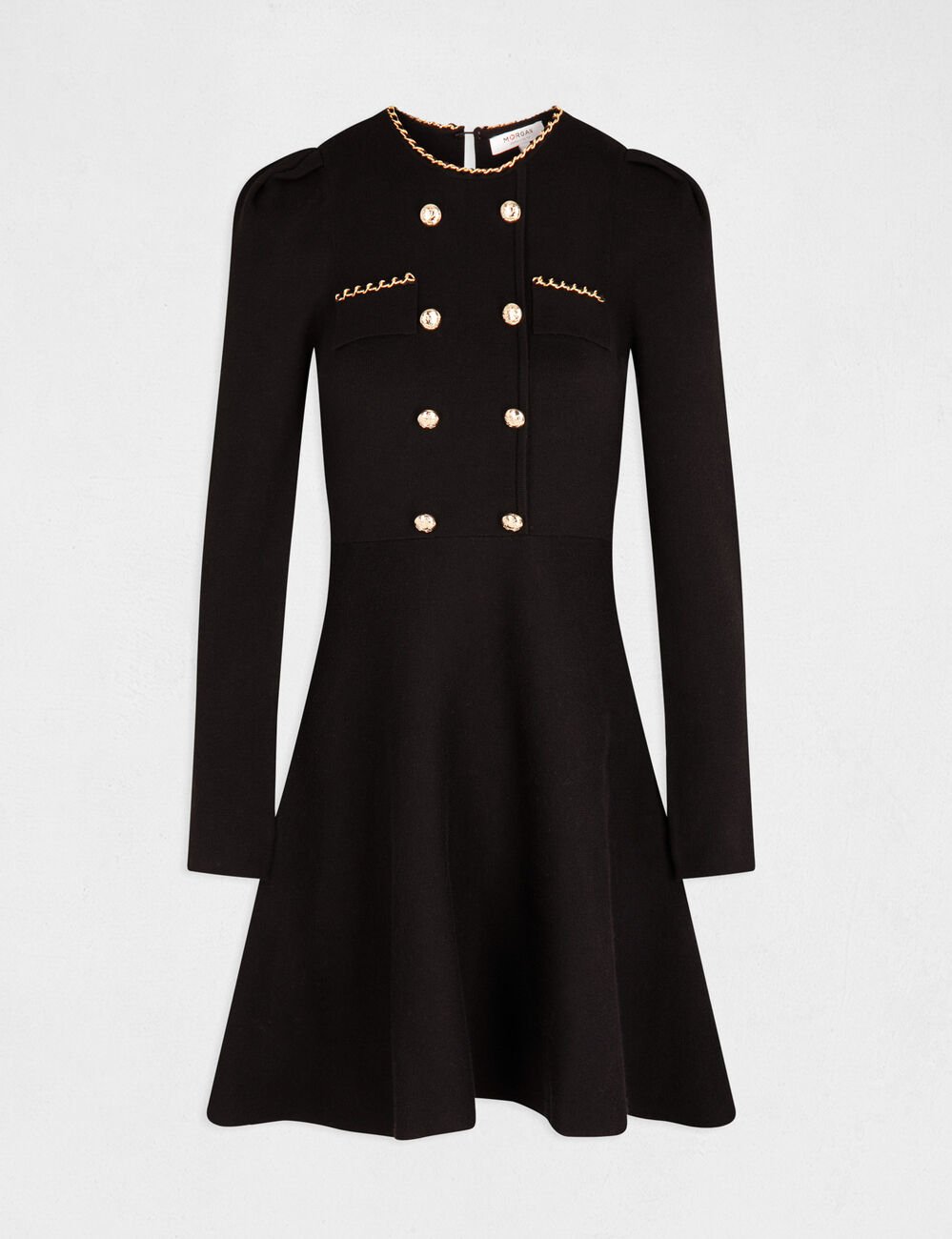 Robe pull trap&egrave;ze avec boutons noir femme