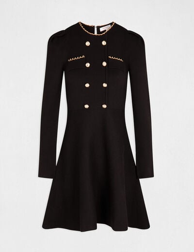 Robe pull trap&egrave;ze avec boutons noir femme