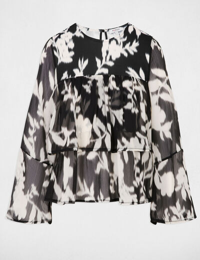 T-shirt voile imprimé noir femme