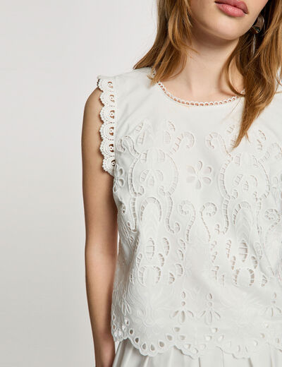 Mouwloze kanten top helder wit vrouw