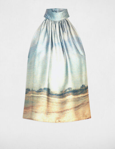 Blouse satinée sans manches multicolore femme