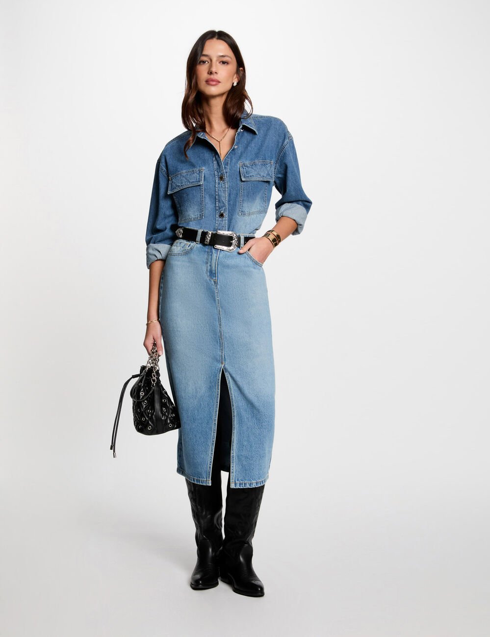 Recht spijkerjasje stone washed denim vrouw