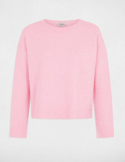 Pull col rond rose pastel femme
