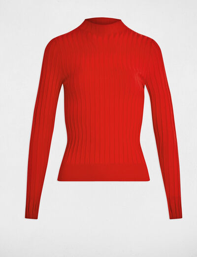 Pull col montant rouge femme
