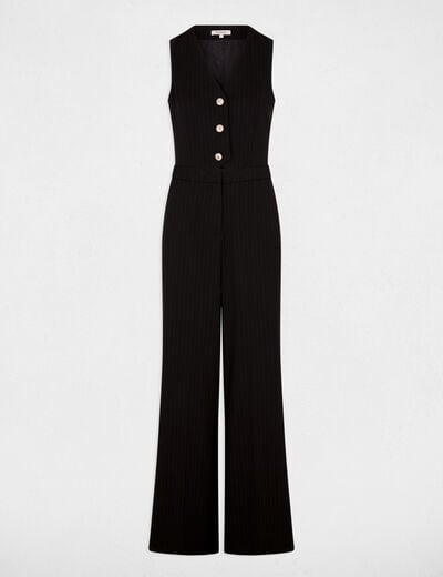 Vloeiende jumpsuit met V-hals zwart vrouw