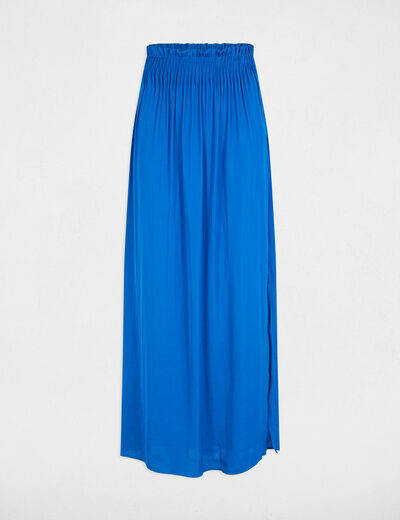 Jupe longue fluide taille élastiquée bleu electrique femme