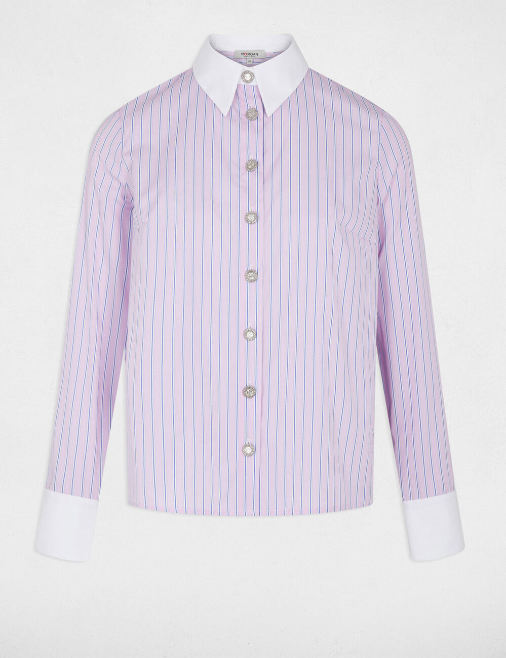 Chemise manches longues ray&eacute;e rose femme