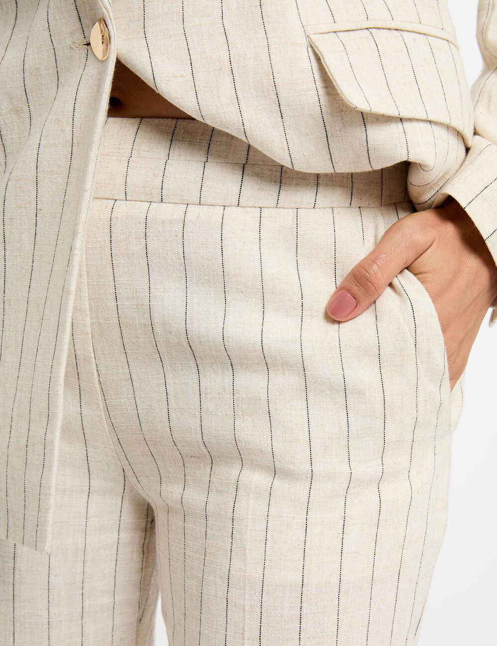 Gestreepte wijde broek beige vrouw