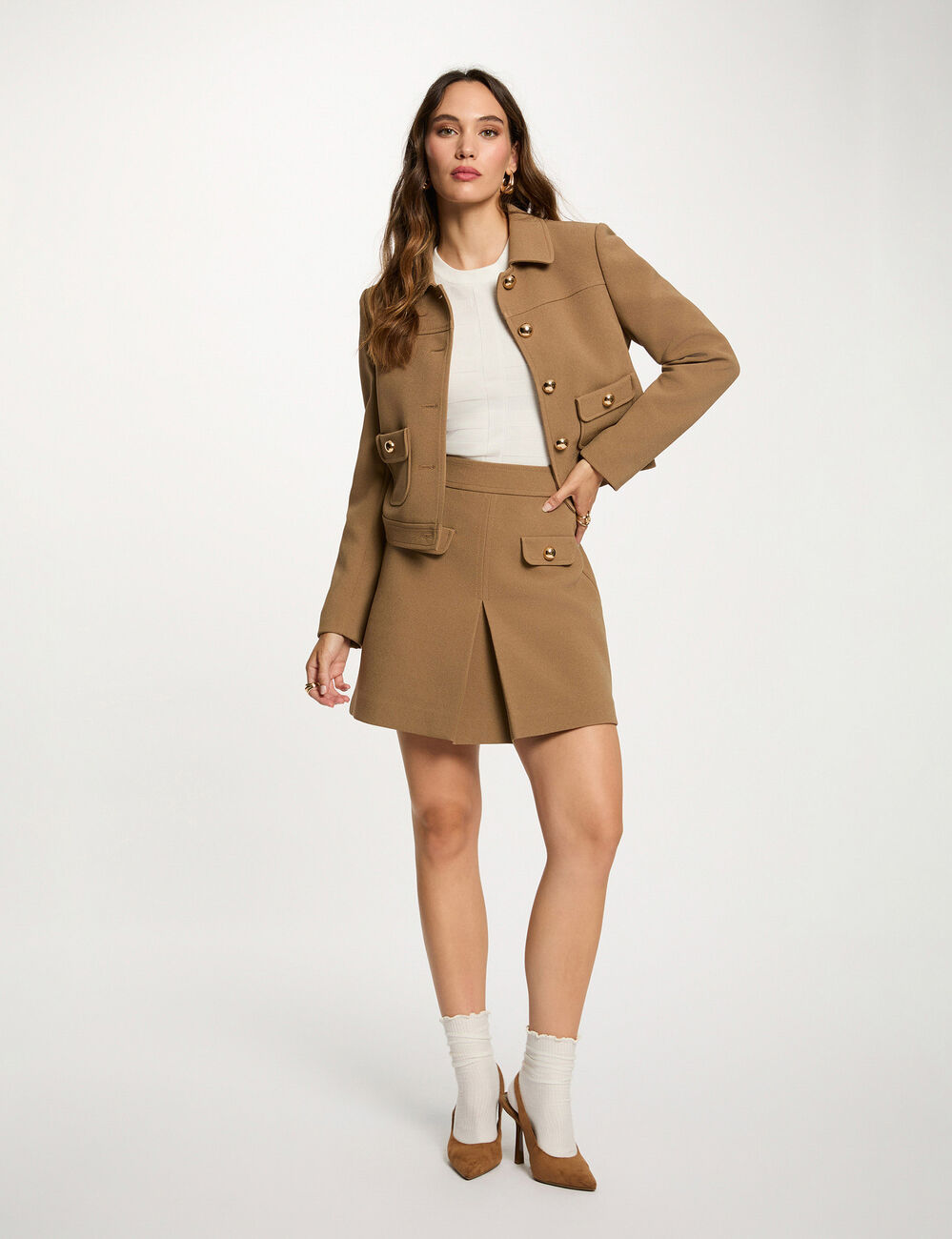 Veste courte manches longues sable femme