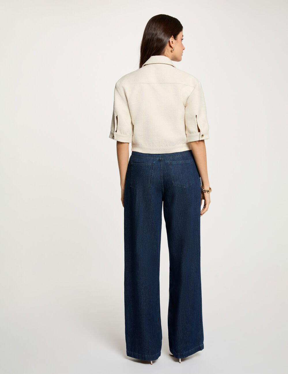 Veste tweed manches courtes sable femme