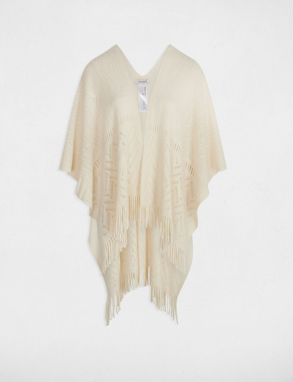 Cape tricot à franges ivoire femme