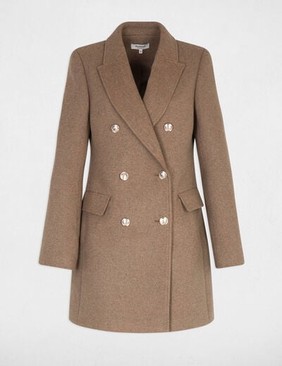 Manteau mi-long avec boutons taupe femme