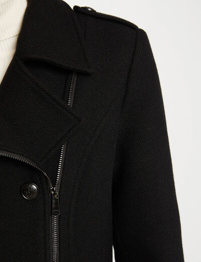 Manteau cintré zippé avec boutons noir femme