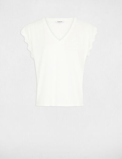 T-shirt col v manches courtes blanc femme